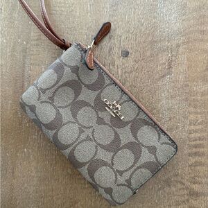 Coach Tan and Brown Signature Wristlet